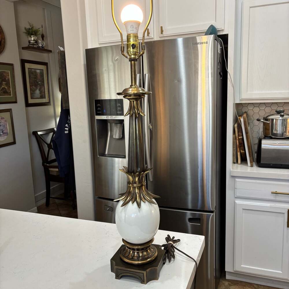 Vintage Stiffel Brass Ostrich Egg Table Lamp 28”